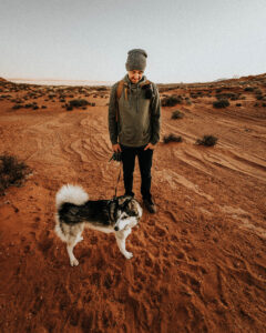 Hiking near Page Arizona with Husky Dog