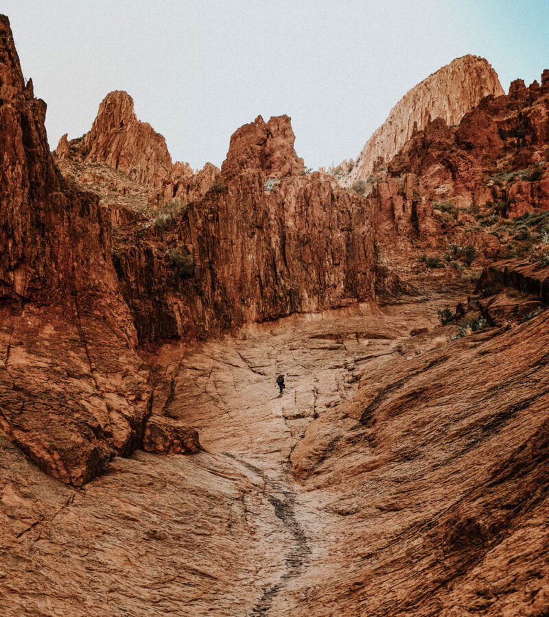 Hiker in Superstition Mountains Siphon Draw Trail
