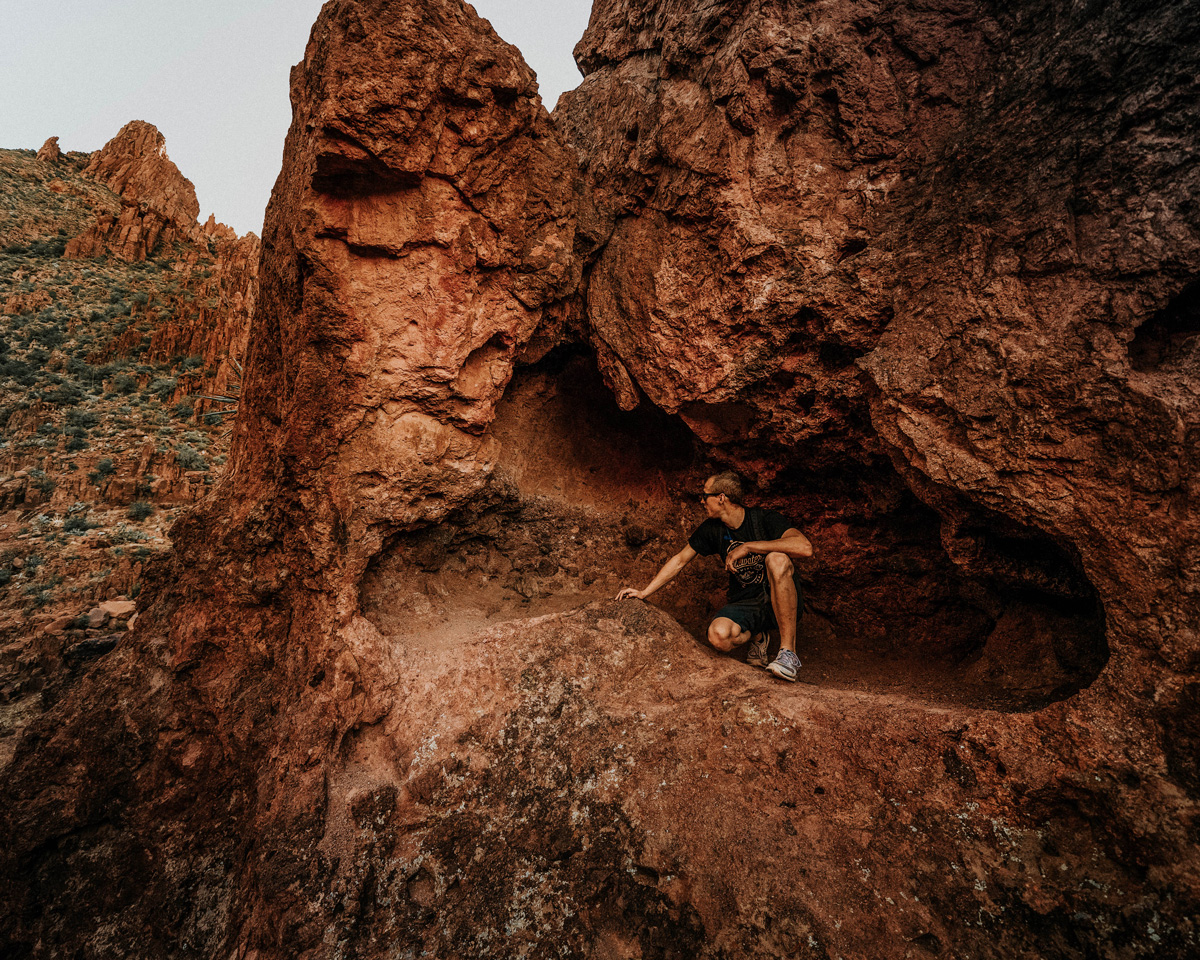 Hiker on Superstition Mountains Arizona Siphon Draw Trail