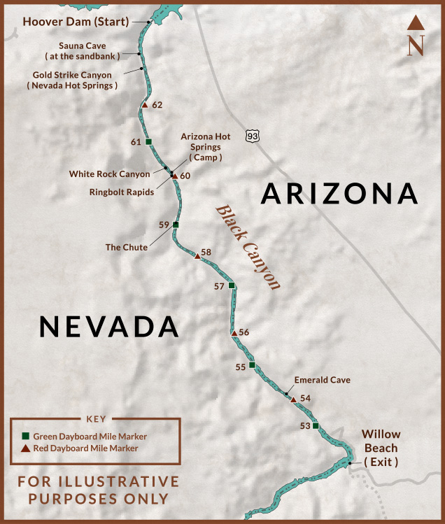 Hoover Dam to Willow Beach Colorado River Canoe Trip Map