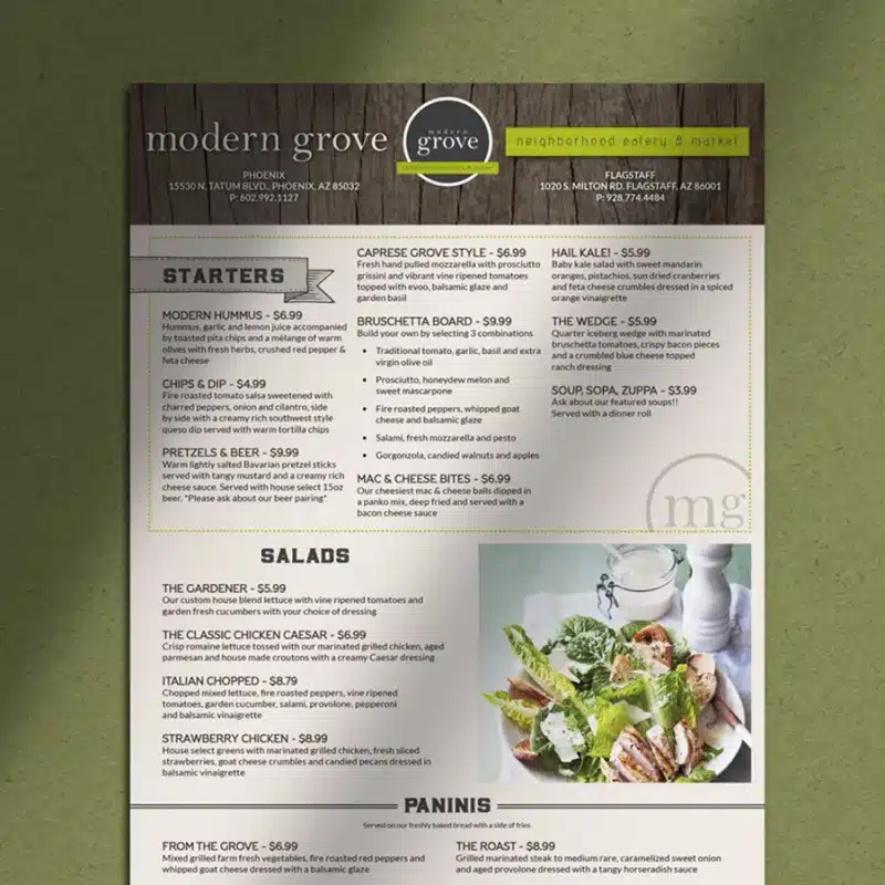 Modern Grove Menu Design Phoenix