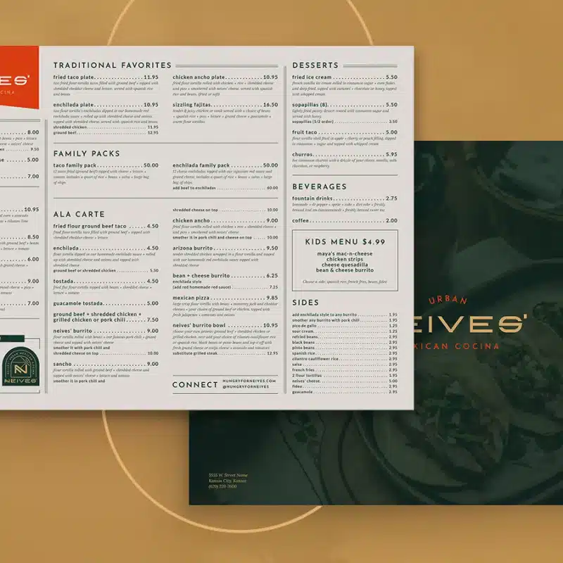 Neives menu design